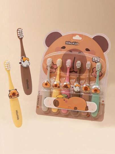 Set da 6 spazzolini da denti morbidi per bambini (età 3-12 anni) - Design carino a cartoni animati, setole dense a foro quadrato delicate per la cura orale dei bambini