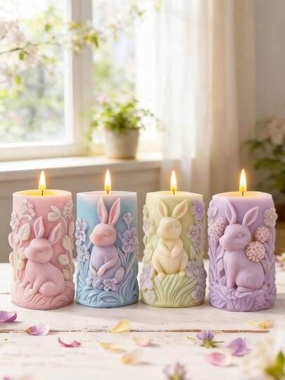 1pc DIY Easter Bunny Cylinder Silicone Mold, Heatproof Non-Stick Suitable For Candle/Cement/Resin/Plaster, Easter Christmas Home Wedding Decor Gift