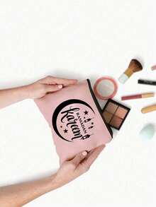 Stars Moon Pattern And Letters Ramadan Pattern Cosmetic Bag With Letters"Ramadan Kareem" Design-Linen Button Decorative Handbag, Stars Moon Printed Handbag,For Ramadan Kareem,Bismilah, Eid Mubarak, Iftar, Ramadan Theme Pattern, Large Capacity Ladies' Travel Makeup Bag - Multicolor - View 7