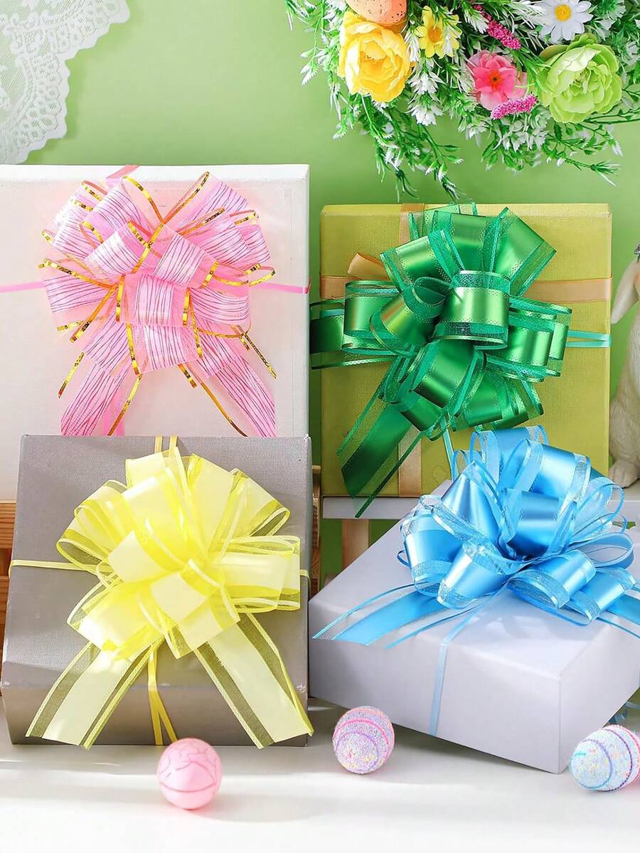 4/8/12 Pcs Large Pull Bows Ribbon Gift, Colorful Gift Wrapping Bows For Spring Presents Wedding Birthday Party Basket Holiday Decor - Multicolor - View 1