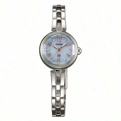 Orient Reloj de mujer elegante de esfera pequeña, correa de metal plateado con diamantes de lujo para uso diario, SWD08001F0