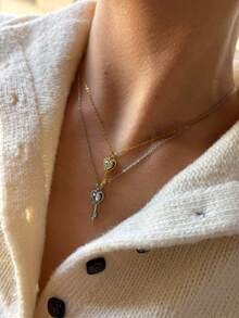 1件简约优雅闪亮不锈钢迷你钥匙吊坠项链，百搭女士饰品 - 項鍊 - 查看 7