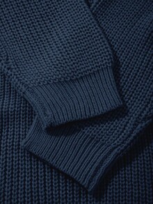 Women's Simple Ribbed Solid Color Casual Korean Textured Commuter Loose Versatile Stand Collar Zipper Half-Placket Pullover Long Sleeve Sweater, Spring/Autumn/Winter - Royal Blue - View 11