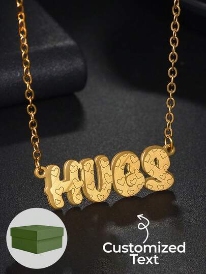 1pc Custom Text Necklace, Pet Memorial Jewelry, Pet Name Necklace, Engaged Necklace, Printed Love Symbols On Text Surface, Women Necklace, Gift For Her