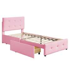 Children's Bunk Bed, Double Bed, Multifunctional Children's Bed, With Fold-Down Desk And Shelf, With Ladder And 2 Drawers, Without Mattress, Solid Wood Slatted Base, White, 90*200 - 粉色 - 查看 11
