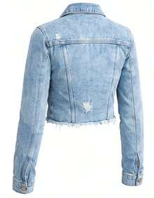 Women's Denim Jacket, Long Sleeves, Frayed Colors, Premium Line - Marbleized - View 3