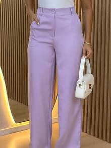 Women's Tailored Dress Pants Fashion Blogger Foreign Fashion Elegant Casual Party Zipper Pocket Button Evening Formal And Night Birthday Party Brunch - 紫丁香 - 查看 2