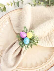 3 piezas Portanáplanes de Pascua, Portanáplanes decorativos con huevos falsos y plantas artificiales para la mesa, decoración de mesa de estilo cottage para la primavera - Multicolor - Ver 4