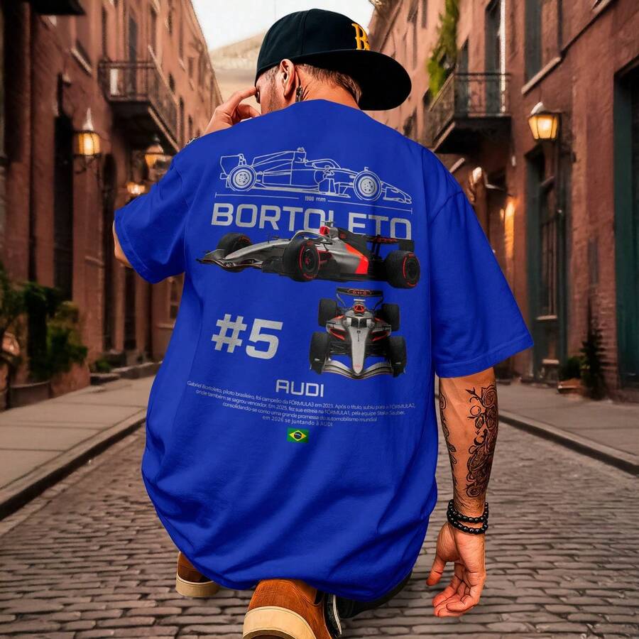 Men's T-Shirt Featuring  Gabriel Bortoleto And An Audi Driver Design. - Blue - View 1