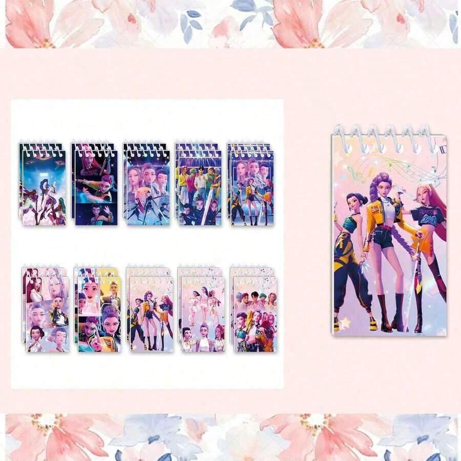10pcs/Pack K-Pop Style Cartoon Character Pattern Portable Spiral Notebook, 24 Pages, Children's Festival Gift - Multicolor - View 1