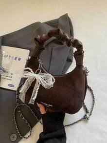 时尚百搭格子字母褶皱通勤手提包，女士时尚托特单肩斜挎包 - 彩色 - 查看 4