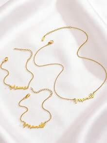 Minimalist Fashion Stainless Steel Jewelry Set, "Mom" Letter Pendant Necklace And Bracelet, Perfect Mother's Day Gift, Jewelry Accessories - Gold - View 7