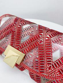 Women's New Sparkling Diamond Transparent Hollow Design Clutch Bag, Suitable For Christmas, Holidays, Weddings, Parties, Formal Events, Best Gift For Women - Red - View 9