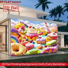 2D Flat Dessert-Themed Party Backdrop, Colorful Pastries And Sweet Treats Photography Background, Large Fabric Banner For Celebrations, Ideal For Birthdays, Baby Showers, And Photo Shoots, Cheerful Decoration With Cupcakes, Donuts, And Fresh Fruits, Perfect For Indoor Events - Multicolor - View 6