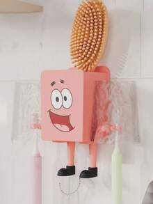SpongeBob SquarePants 1/4 Giá để bàn chải đánh răng và cốc súc miệng hình hoạt hình SpongeBob dùng trong phòng tắm, Hộp đựng đồ treo tiết kiệm không gian, Không cần khoan, Trang trí nội thất - Nhiều màu - Xem 19