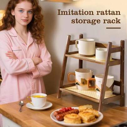 1 pieza de organizador de escritorio multifuncional de color marrón, estantería de almacenamiento de doble capa de madera, estantería de almacenamiento de tazas de doble capa, soporte para exhibición de figuras, estantería de almacenamiento para encimera, estantería de almacenamiento de cocina, adecuada para tazas, artículos de papelería, suministros de oficina, condimentos, café, cosméticos