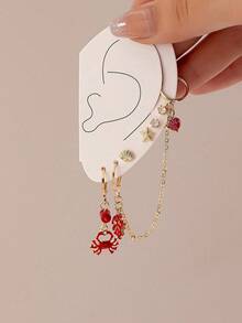 Bộ 6 khuyên tai hình sao biển phong cách đại dương dành cho nữ, bao gồm san hô, cua, vỏ sò và các yếu tố khác, phụ kiện trang sức phong cách boho cho kỳ nghỉ. - Nhiều màu - Xem 3