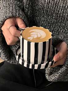 1 Set Retro Striped Ceramic Tea Cup & Saucer, Coffee Cup & Plate (With Love Spoon), Breakfast, Beverage, Tea Party, Afternoon Tea, Home, Garden, Restaurant, Suitable For Summer And Winter, Gift - Multicolor - View 11