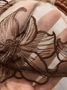 EverydayBra 1 Set Of 2 Pieces Women's Brown Embroidered Floral Everyday Underwear Set, Including A Semi-Transparent Bow Chest Bra And Thong - Brown - View 6