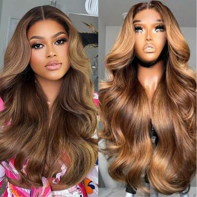 PQL Highlight Ombre Honey Blonde Short Bob Wigs Human Lace Wigs 4x4 4/27 Brazilian Glueless Body Wave Lace Closure Wigs Remy Hair 13X4 4X4 HD Transparent Lace Frontal Wigs For Women Human Blended Hair Pre Plucked With Baby Hair 180% Density