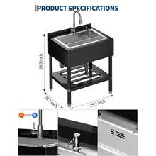 Fregadero Utilitario de Acero Inoxidable, Lavabo Independiente 65x53x100 cm para Lavandería, Cocina o Garaje, Incluye Kit de Fontanería y Desagüe - Plateado - Ver 2