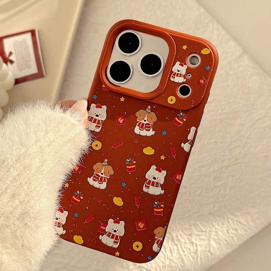 GUCADI 情侣/闺蜜新年星狗图案手机壳，适用于 17/13/16 Pro Max/15/14，软壳设计，可爱、少女、几何、小众、ins风 - 岩石灰 - 查看 1