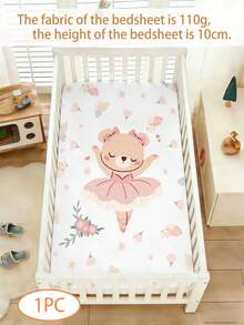 1PC Baby 110g Fabric Single Bed Sheet, Cute Dancing Teddy Bear Pattern Single Bed Sheet, Polyester Material, Digital Printing, Suitable For Babies, Baby Beds, Gifts, All Seasons. No Pillowcase. - Multicolor - View 1