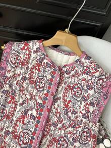 Áo khoác không tay dáng suông thanh lịch, in họa tiết jacquard, chất liệu cotton, dành cho nữ, màu hồng thu đông, thương hiệu GMFP Petite. - Hồng - Xem 6