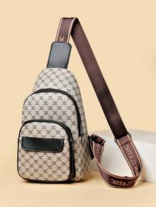 Retro Fashion Chic Wide Strap Women's Floral Print Chest Bag - Grey - View 1