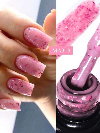 MEET ACROSS 1瓶7毫升亮片橡胶底胶指甲油，粉色亮片美甲迷彩涂装UV结构胶，半永久可卸UV LED美甲美甲设计美甲用品，适用于家庭和美甲沙龙