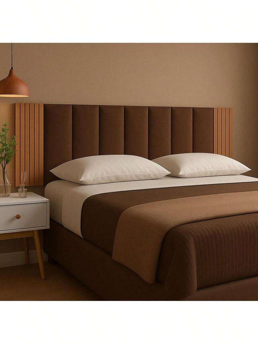 9-Piece Combo Kit + 4 Slatted Panels + 5 Headboards 45x20 Easy Installation Home Decor Children's Bedroom Double Queen King Bed - Rust Brown - View 1