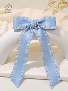 1pc Blue Satin Ruffle Tassel Ribbon Bow Hair Clip, With Long Tail Hair Clip, Metal Duck Bill Hair Clip With Satin Bow Hair Tie, Suitable For Women & Girls - Multicolor - View 1