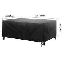 Housse de protection (1 à 4 pièces) pour mobilier de jardin et de terrasse, en tissu Oxford 420D. Housse imperméable et ventilée pour tables de terrasse rectangulaires ou carrées, adaptée à toutes les conditions climatiques. Bâche. - 330 x 214 x 71 cm - Voir 10
