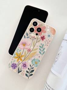 1pc Floral & Leaf Pattern Camera Lens Soft White Phone Case Compatible With Apple 17, 17 Air, 17 Pro, 17 Pro Max, 16 Pro Max, 16E, 14/13, 12, 11 Pro Max, XS Max, X, XR, 8, 7, 6S, Plus, Mini, And Galaxy A13 5G, S21 FE 5G, A15, A21S, A34, A12, S21, S25, Suitable As Birthday Gift, For Girlfriend, Boyfriend Or Personal Use, Anti-Drop - Multicolor - View 3