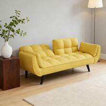 This 74-Inch Living Room Sofa Features Two Soft Armrest Cushions, Offering Comfortable Seating, Easy Assembly, And Is A Multi-Functional Sofa Suitable For Apartments, Bedrooms, And Small Spaces. - 黃色 - 查看 1