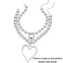 2pcs Boho Style Exaggerated Large Bead Heart Pendant Necklace, Light Luxury Fashion Women's Vacation Party Versatile Love Knot Chain, Girlfriend Necklace - Multicolor - View 9