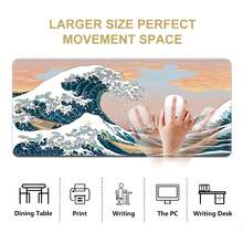 XXL Size Black & White Wavy Pattern Gaming Mouse Pad, Non-Slip Rubber Base, Washable Surface, Soft & Stylish Rectangular Desk Mat Suitable For Computer, Laptop And Office/Gaming Environment, Artistic Wavy Design Mousepad Study Table Mouse Pad For Desk Desk Decor - Multicolor - View 9