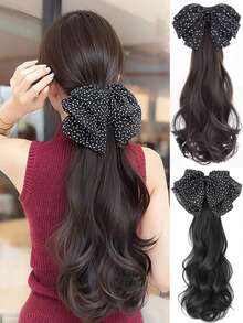 Curly Ponytail Clip-On Synthetic Hair Extension, Korean Style Net Bow Fluffy Ponytail Hair Braid - Multicolor - View 1
