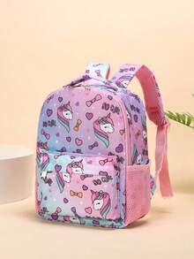 1 pieza Mochila de estilo de dibujos animados con cremallera de nailon con diseño de helado y unicornio, mochila elegante adecuada para varias ocasiones, correas de hombro ajustables cómodas, multifuncional y versátil, adecuada para exteriores, juegos, viajes, escuela, regalo perfecto para adolescentes (colocación del patrón al azar) - unicornio morado - Ver 2