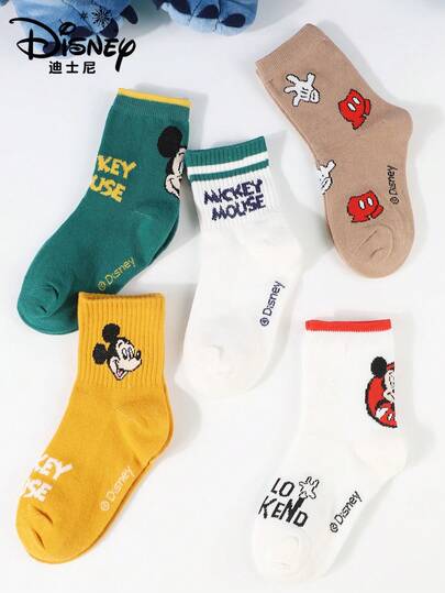 Disney 5双装：可爱史迪奇卡通儿童袜，适合春夏穿着。透气婴儿袜，男女童均适用，是上学和日常穿着的理想选择。