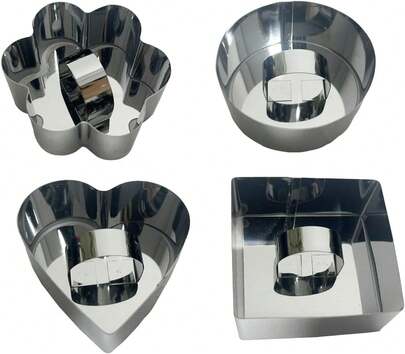 4-Piece Cake Ring Mold Set With Pusher And Lifting Baking Rings, Stainless Steel Dessert Mousse Molds (4 Different Shapes), Suitable For Making Cakes, Tiramisu, Cookies, And Sandwiches