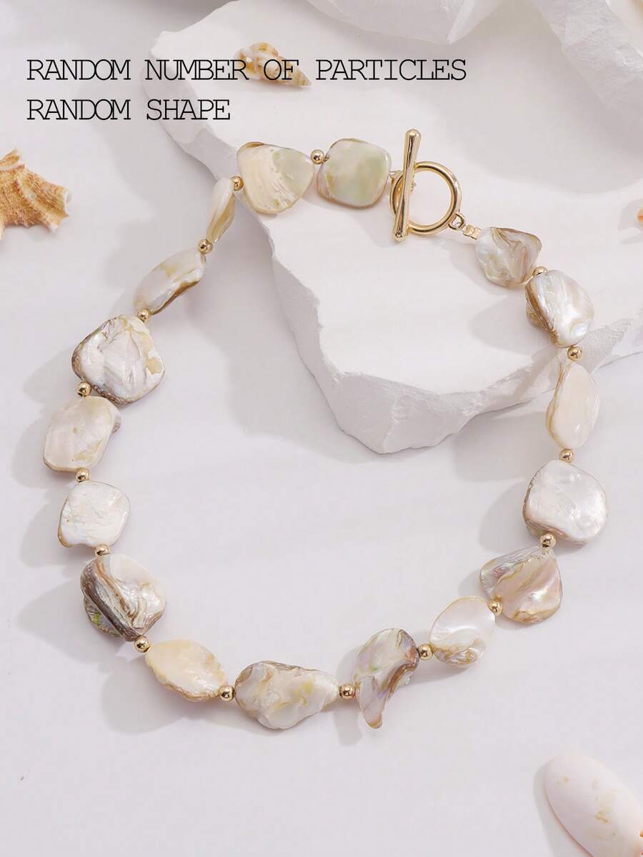 BOCAR 1pc Summer Beach Vacation Natural Asymmetrical Shell Beaded Necklace - Beaded Necklace - View 1