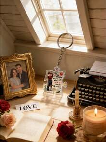 1Pc Personalized Puzzle Acrylic Keychain – Custom Text Engraved Puzzle Design Keyring, Clear Acrylic Material, Romantic Valentine's Day Gift, Meaningful Couple Keepsake - Multicolor - View 5