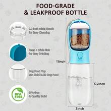 Portable Dog Water Bottle With Food Container - 3-In-1 Travel Pet Water Dispenser & Collapsible Bowl, Essential For Walking, Hiking With Small Dogs And Cats (Yorkie, Chihuahua, Puppy) - Blue - View 3
