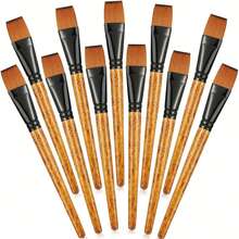 Set de 12 piezas de brochas planas grandes de cabeza sintética, adecuadas para acrílico, acuarela, pintura, manualidades y arte corporal - Conjuntos - Ver 4