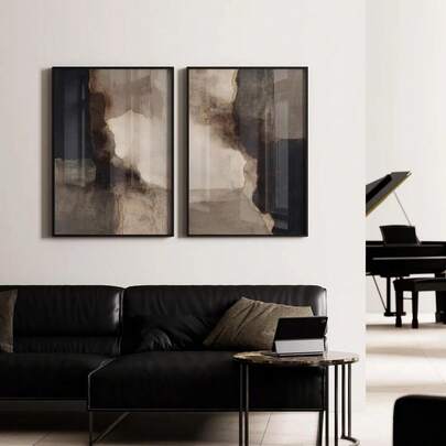 1/2pcs Set Unframed Japanese Zen Garden Black Beige Abstract Shapes Canvas Poster Japandi Wabi Sabi Wall Art Print Minimalist Aesthetic Decor Painting For Dorm,Living Room,Bedroom,Modern Home Decoration