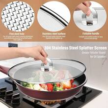 1个不锈钢细网防溅罩，可折叠手柄，厨房食用油防溅罩 - 彩色 - 查看 4