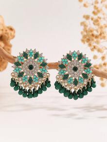 一对波西米亚风水钻花朵耳环，配有串珠流苏，休闲可爱风格首饰配饰，适合女性和女孩日常佩戴，也适合节日、婚礼和派对等场合/首饰礼品 - Fashion - 查看 2