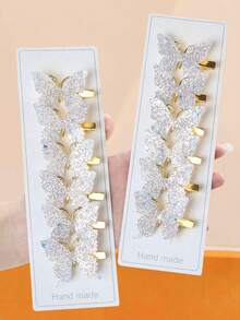 12个/套 白色闪光蝴蝶发夹，在灯光下闪闪发光 - 适合女孩上学、参加派对、日常生活和外出时佩戴，瞬间提升少女魅力 - 彩色 - 查看 3