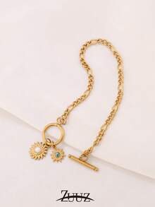 1pc Gold Plated Stainless Steel Natural Stone Sun Charm Bracelet For Women Chain Bracelet Jewelry Gifts Suitable Daily Wear - Bracelet - View 5